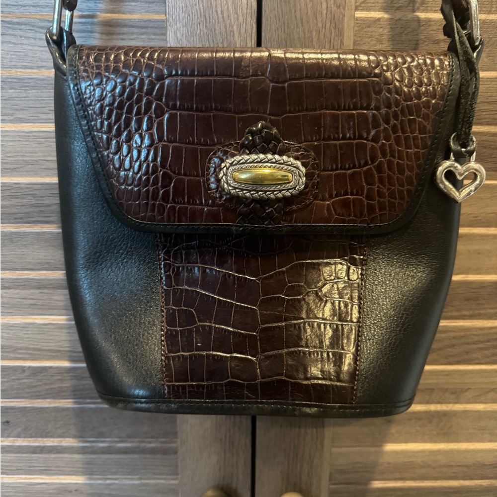 Chic Brown and Black Croc-Embossed Shoulder Bag